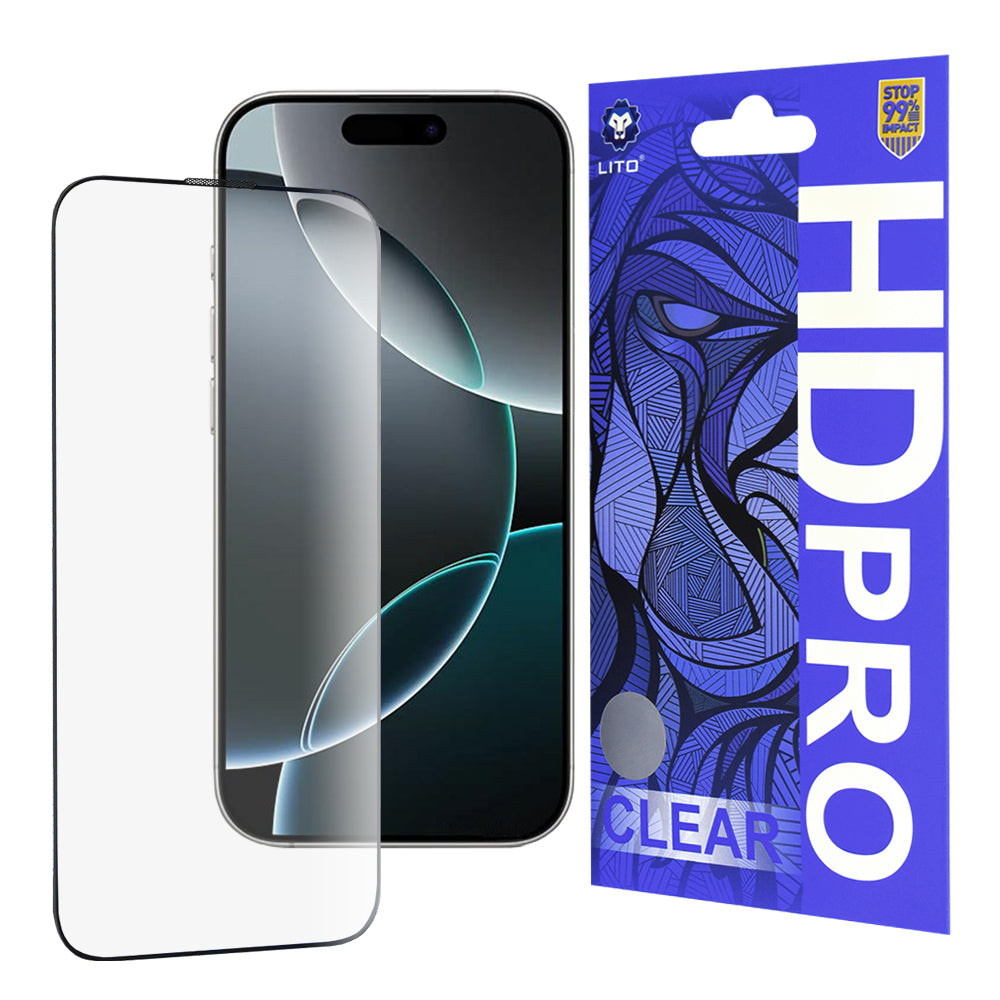 Lito HD Pro Clear skärmskydd för Apple iPhone 16 Pro, härdat glas, full lim, svart