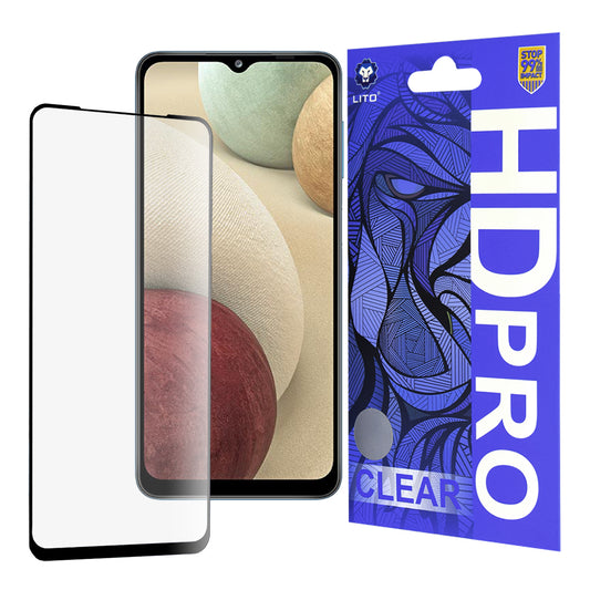Lito HD Pro Clear skärmskydd för Samsung Galaxy F12 F127 / A12 Nacho A127 / M02 M022, härdat glas, full lim, svart