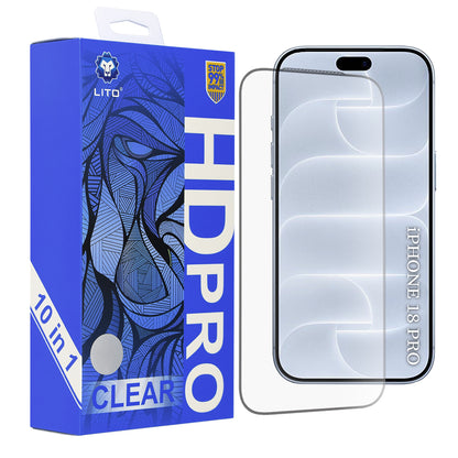 Lito HD Pro skärmskydd för Apple iPhone 18 Pro / 17 Pro, härdat glas, helhäftande, 10-pack, svart