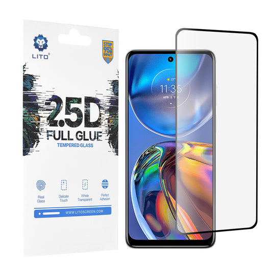 Lito skärmskydd för Motorola Moto E32s / E32, härdat glas, full limning, 2.5D, svart