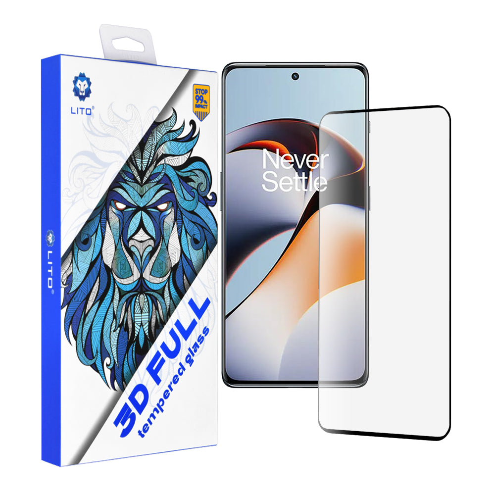 Lito skärmskydd för OnePlus 11R, härdat glas, full lim, 3D, svart