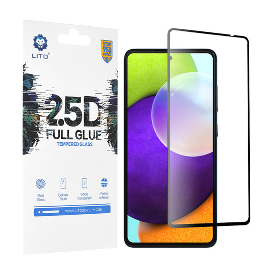 Skärmskydd Lito för Samsung Galaxy A52s 5G A528 / A52 5G A526 / A52 A525, Härdat glas, Full lim, 2.5D, Svart