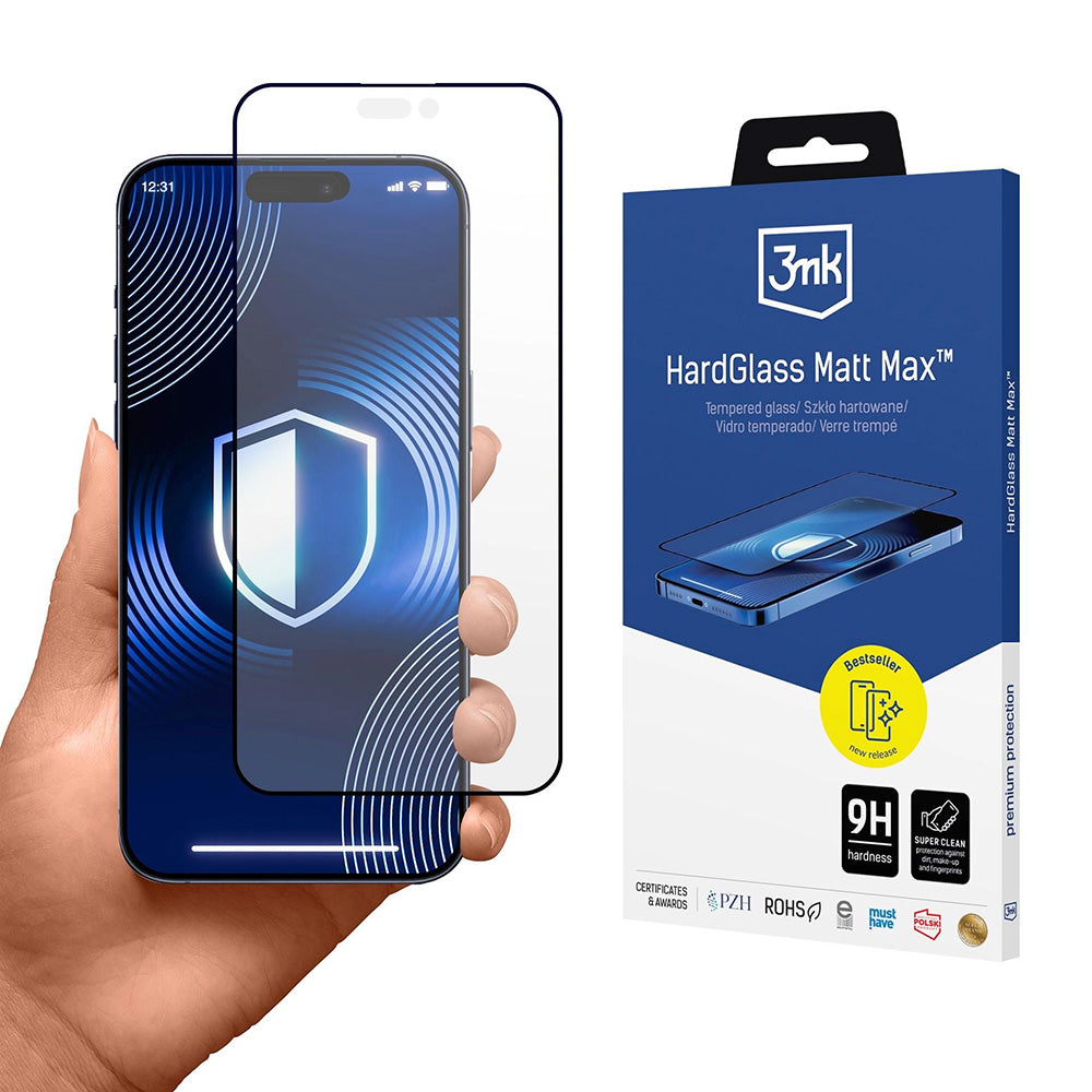 Skärmskydd Matte 3MK HardGlass Max för Apple iPhone 17 Pro, Härdat Glas, Full Glue, Svart