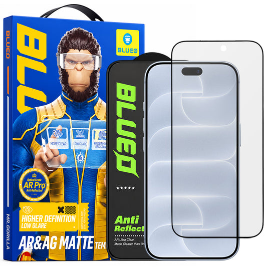 Blueo Matte Anti-Reflective HD-skärmskydd för Apple iPhone 18 Pro, härdat glas, full täckning, svart