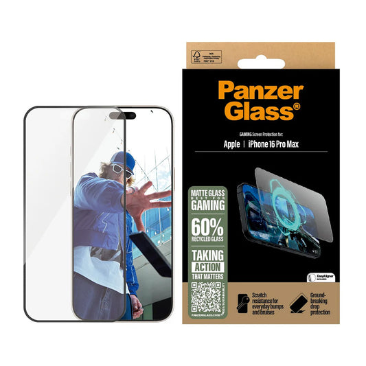 Skyddsfilm Matte PanzerGlass Ultra-Wide Fit Gaming för Apple iPhone 16 Pro Max, Härdat Glas, Full Lim, Svart