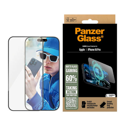 Skärmskydd Matte PanzerGlass Ultra-Wide Fit Gaming för Apple iPhone 16 Pro, Härdat Glas, Full Lim, Svart
