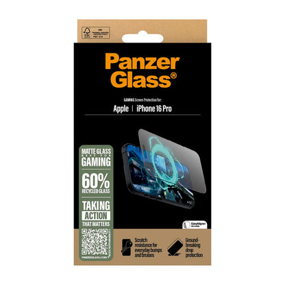 Skärmskydd Matte PanzerGlass Ultra-Wide Fit Gaming för Apple iPhone 16 Pro, Härdat Glas, Full Lim, Svart