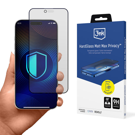 Skärmskydd Matte Privacy 3MK HardGlass Max för Apple iPhone 17 Air, Härdat Glas, Full Glue
