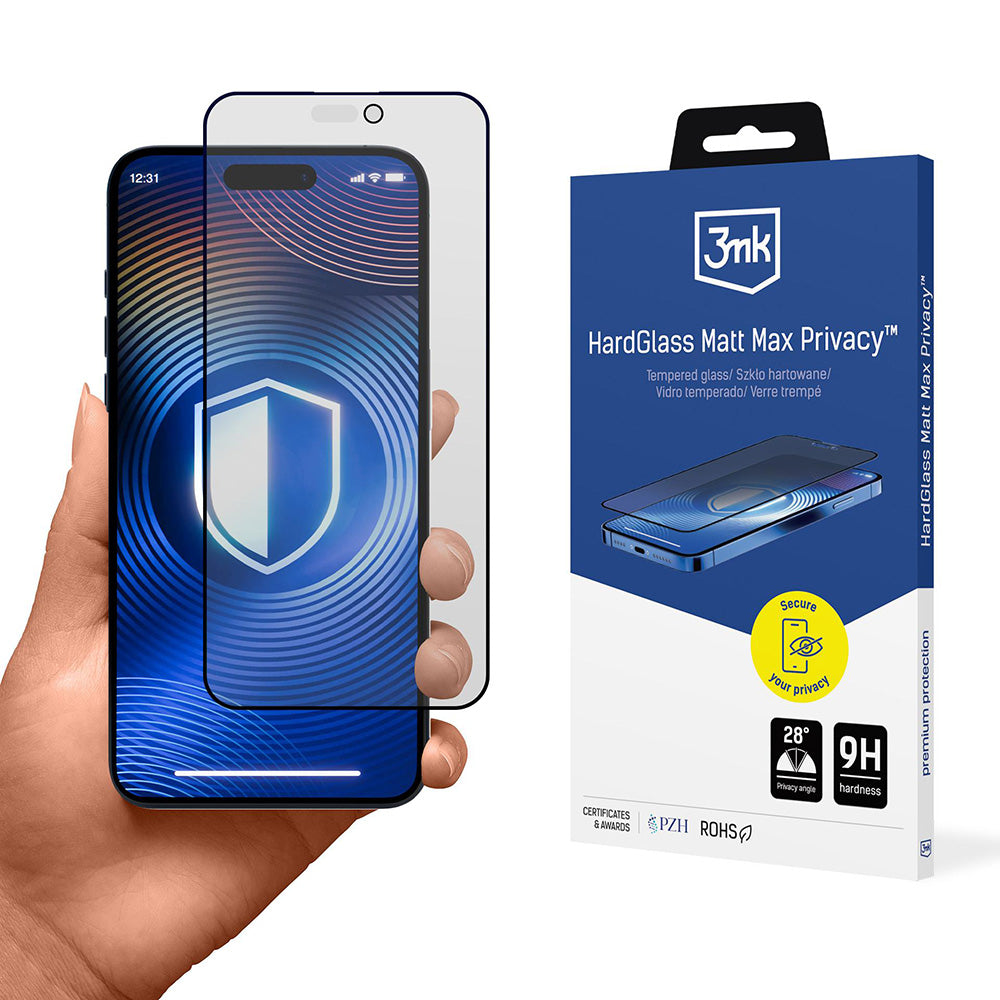 Skärmskydd Matte Privacy 3MK HardGlass Max för Apple iPhone 17 Pro Max, Härdat Glas, Full Glue