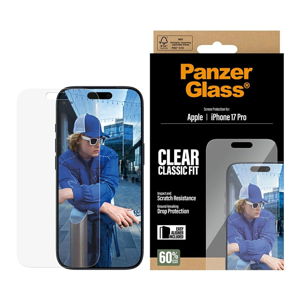 PanzerGlass Classic Fit EasyAligner Screen Protector for Apple iPhone 17 Pro, Tempered Glass, Full Glue
