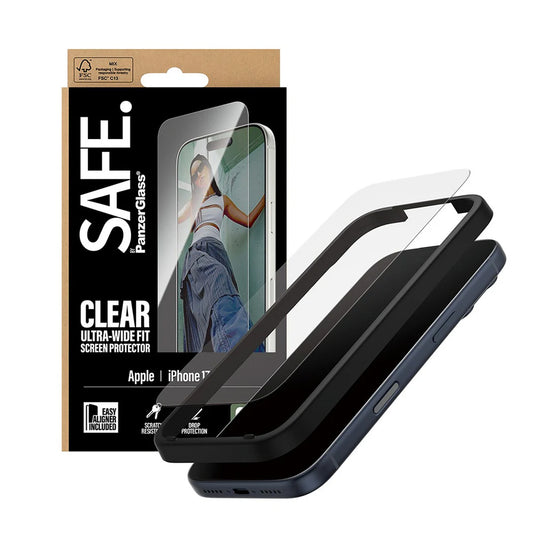 Skyddsfilm PanzerGlass Safe. Ultra-Wide Fit EasyAligner för Apple iPhone 17 Pro, Härdat Glas, Full Glue