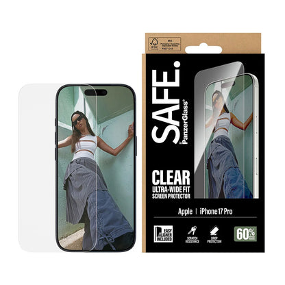 Skyddsfilm PanzerGlass Safe. Ultra-Wide Fit EasyAligner för Apple iPhone 17 Pro, Härdat Glas, Full Glue