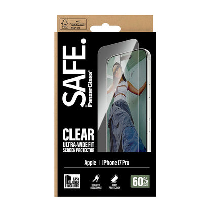 Skyddsfilm PanzerGlass Safe. Ultra-Wide Fit EasyAligner för Apple iPhone 17 Pro, Härdat Glas, Full Glue