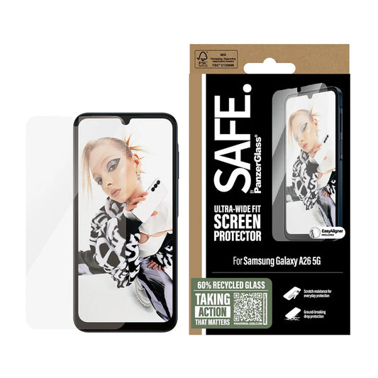 Skyddsfilm PanzerGlass Safe för skärm. Ultra-Wide Fit EasyAligner för Samsung Galaxy A26 A266, Härdat glas, Full Glue