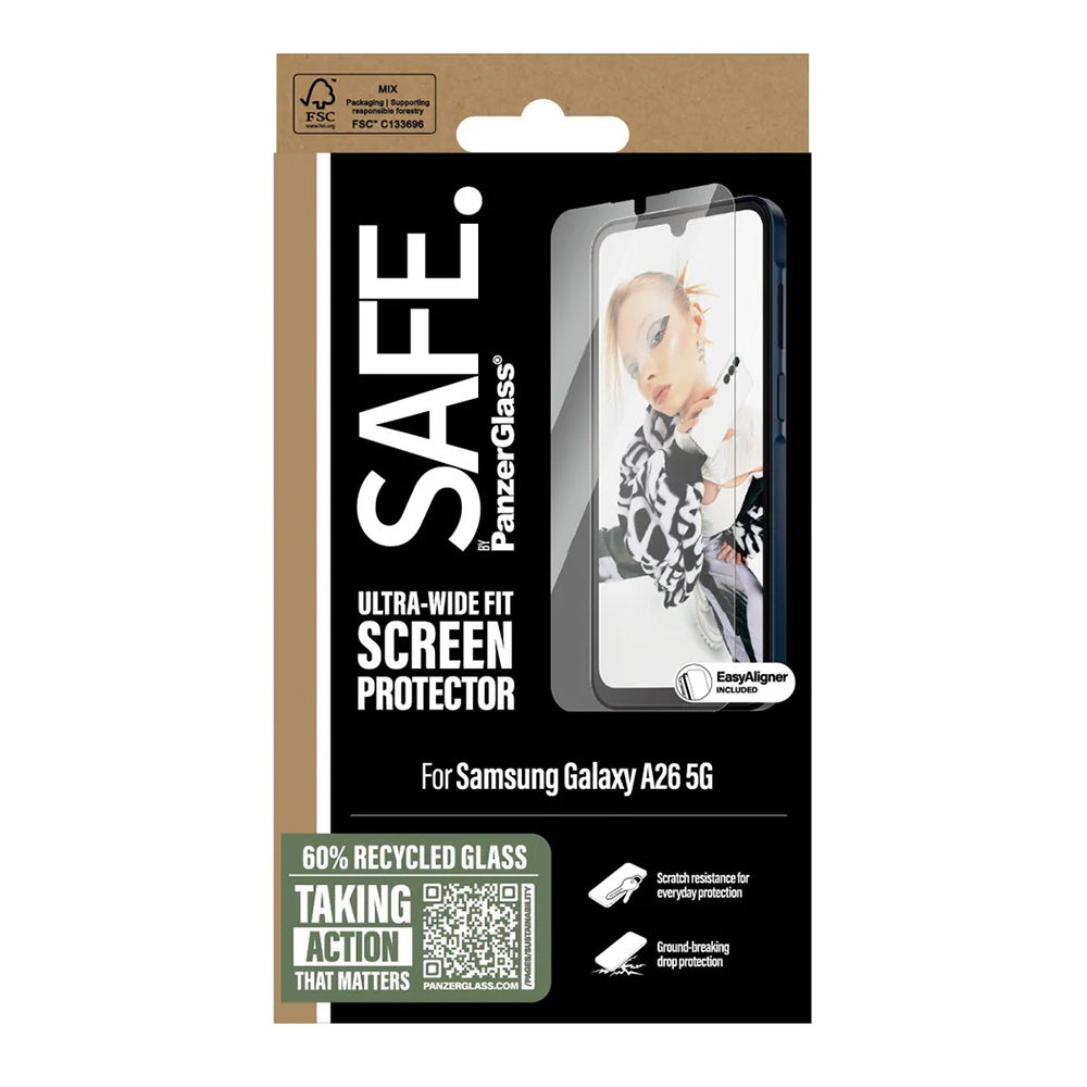 Skyddsfilm PanzerGlass Safe för skärm. Ultra-Wide Fit EasyAligner för Samsung Galaxy A26 A266, Härdat glas, Full Glue