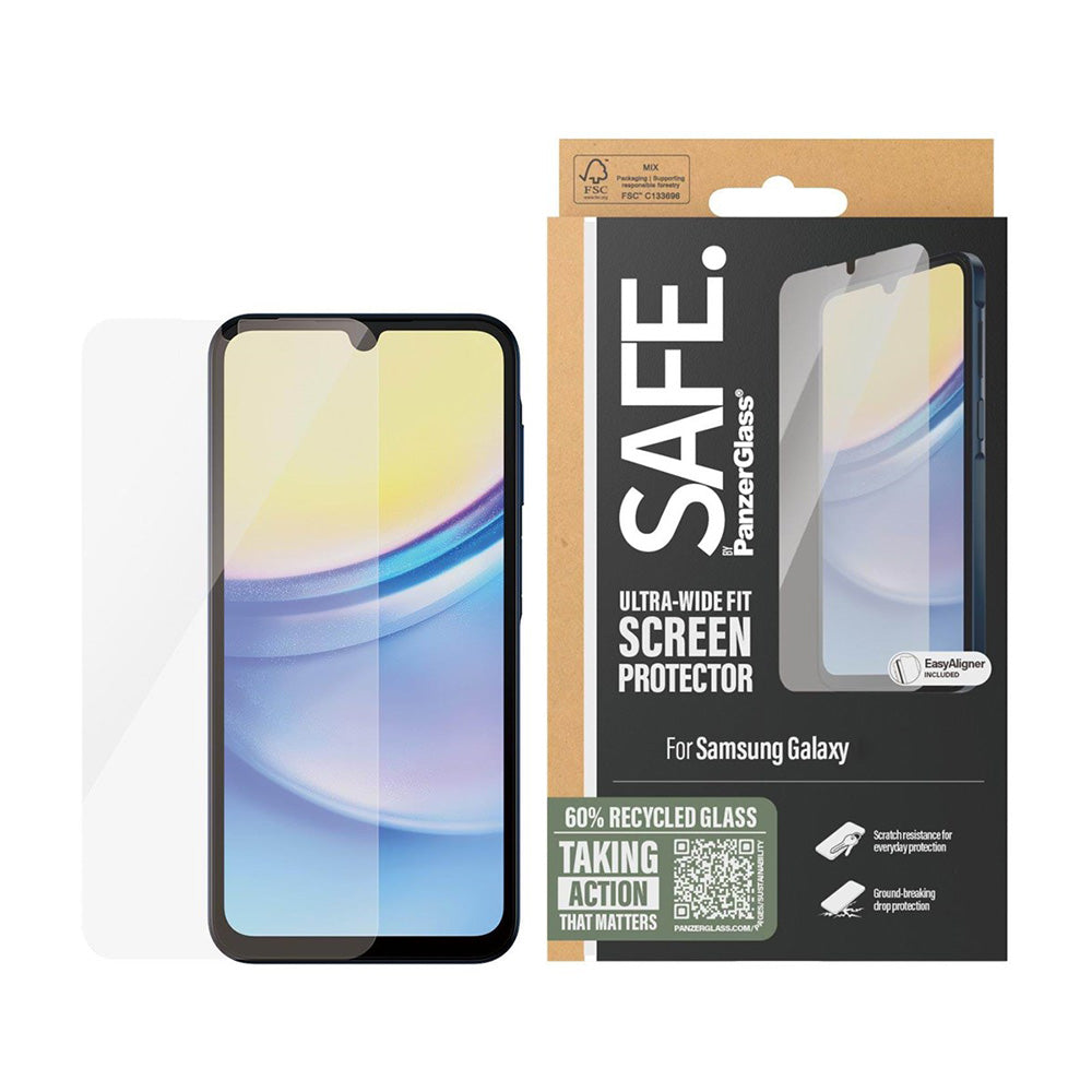 Skyddsfilm PanzerGlass Safe för skärm. Ultra-Wide Fit för Samsung Galaxy A16 5G A166 / A16 4G A165, Härdat glas, Fullständig limning.