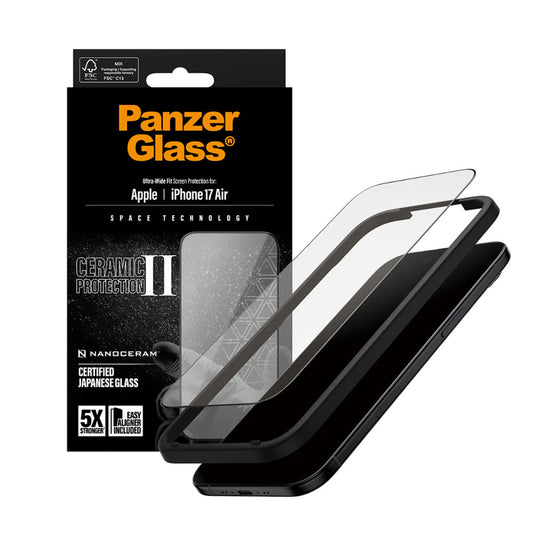 Skyddsfilm PanzerGlass Ultra-Wide Ceramic II EasyAligner för Apple iPhone 17 Air, Härdat Glas, Full Lim, Svart