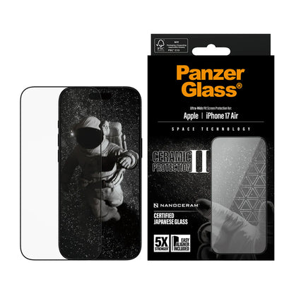 Skyddsfilm PanzerGlass Ultra-Wide Ceramic II EasyAligner för Apple iPhone 17 Air, Härdat Glas, Full Lim, Svart