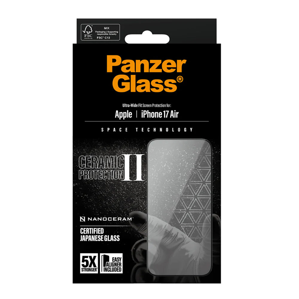Skyddsfilm PanzerGlass Ultra-Wide Ceramic II EasyAligner för Apple iPhone 17 Air, Härdat Glas, Full Lim, Svart