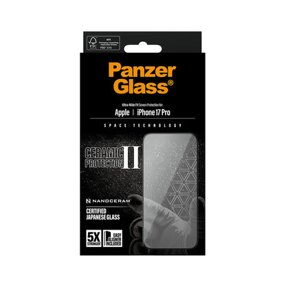 Skyddsfilm PanzerGlass Ultra-Wide Ceramic II EasyAligner för Apple iPhone 17 Pro, Härdat Glas, Full Glue, Svart