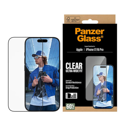 Skyddsfilm PanzerGlass Ultra-Wide Fit EasyAligner för Apple iPhone 17 / 16 Pro, Härdat Glas, Full Lim, Svart