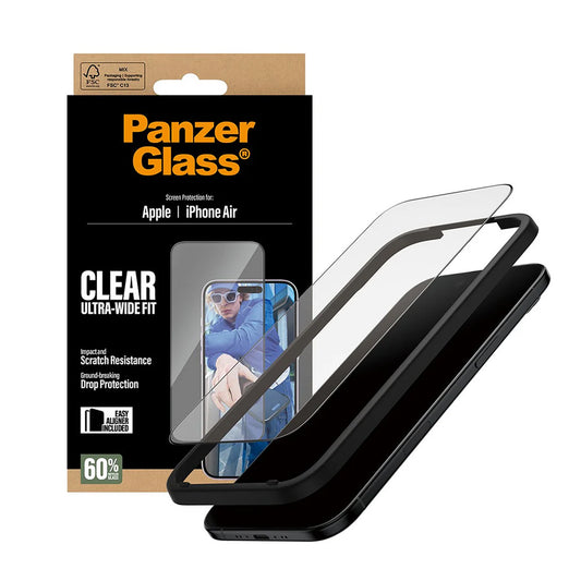 Skyddsfilm PanzerGlass Ultra-Wide Fit EasyAligner för Apple iPhone 17 Air, Härdat Glas, Full Lim, Svart