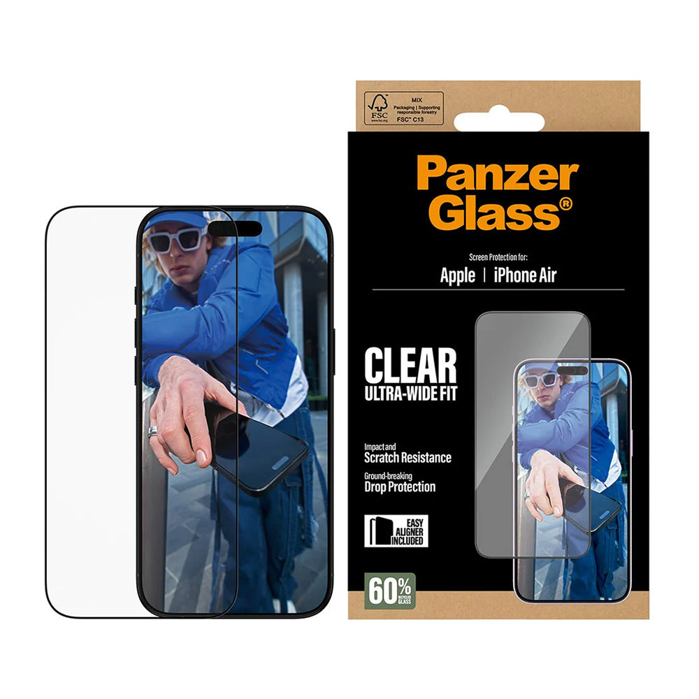 Skyddsfilm PanzerGlass Ultra-Wide Fit EasyAligner för Apple iPhone 17 Air, Härdat Glas, Full Lim, Svart