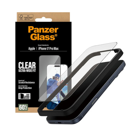 Skyddsfilm PanzerGlass Ultra-Wide Fit EasyAligner för Apple iPhone 17 Pro Max, Härdat Glas, Full Lim, Svart