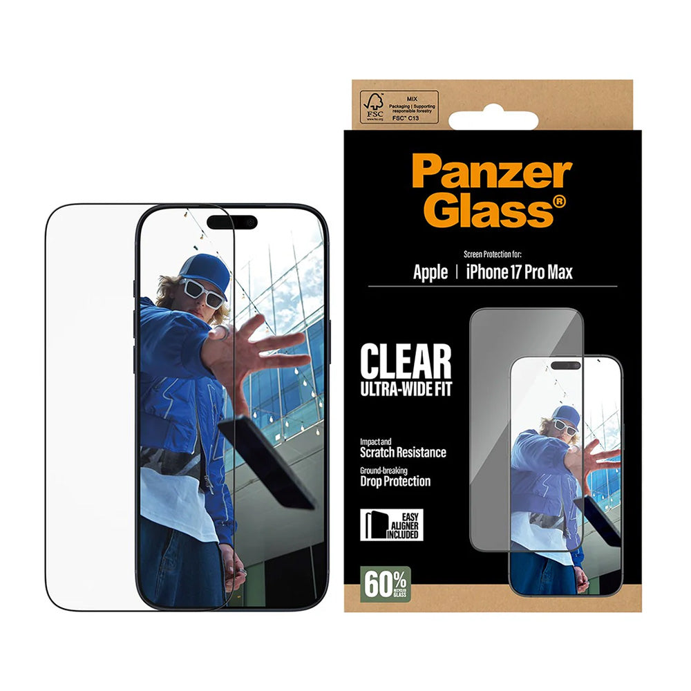 Skyddsfilm PanzerGlass Ultra-Wide Fit EasyAligner för Apple iPhone 17 Pro Max, Härdat Glas, Full Lim, Svart