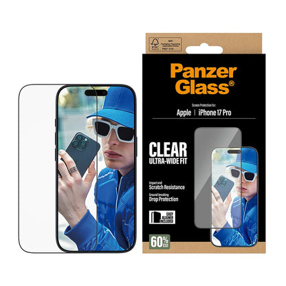 Skärmskydd PanzerGlass Ultra-Wide Fit EasyAligner för Apple iPhone 17 Pro, Härdat Glas, Full Lim, Svart