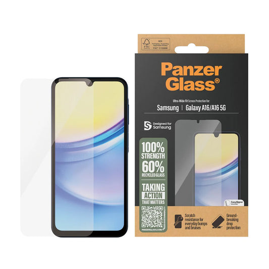 Skyddsfilm PanzerGlass Ultra-Wide Fit EasyAligner för Samsung Galaxy A16 5G A166 / A16 4G A165, Härdat Glas, Full Lim