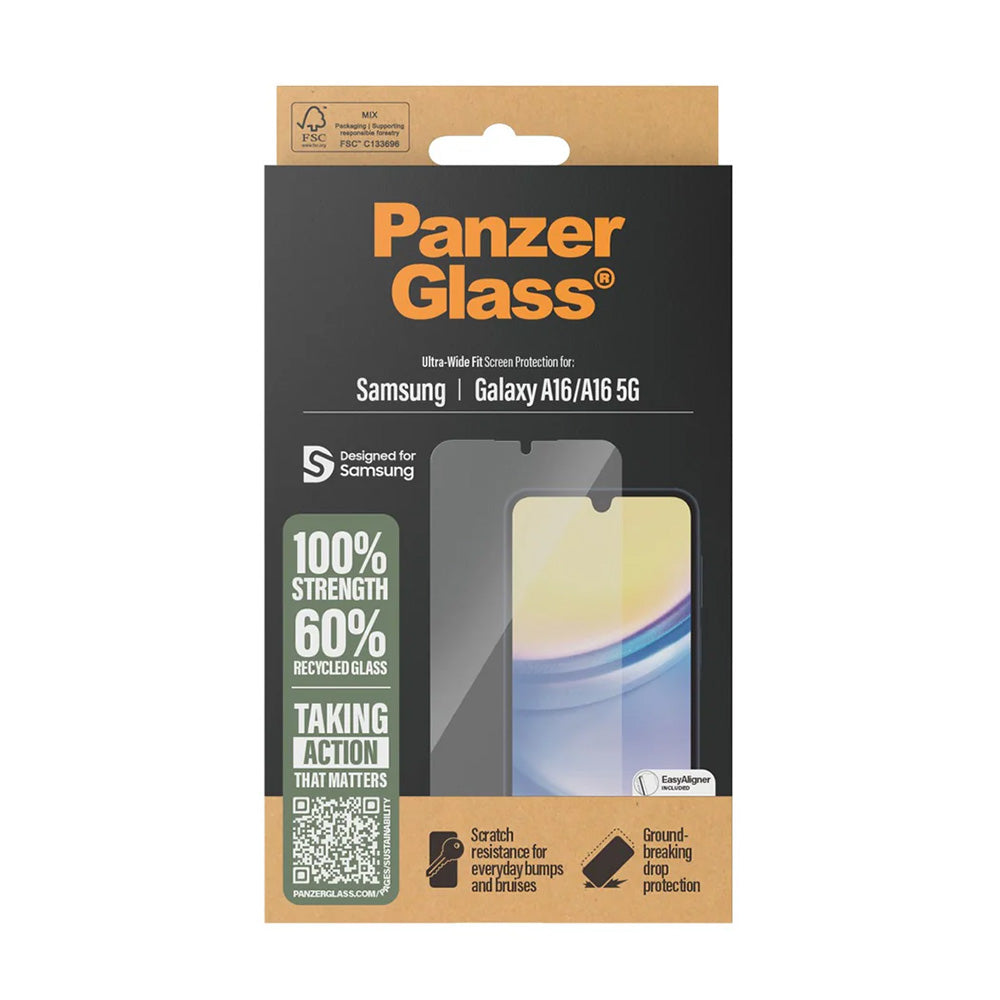 Skyddsfilm PanzerGlass Ultra-Wide Fit EasyAligner för Samsung Galaxy A16 5G A166 / A16 4G A165, Härdat Glas, Full Lim