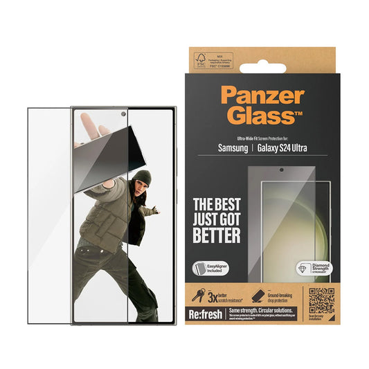Skyddsfilm PanzerGlass Ultra-Wide Fit EasyAligner för Samsung Galaxy S24 Ultra S928, Härdat Glas, Full Lim, Svart
