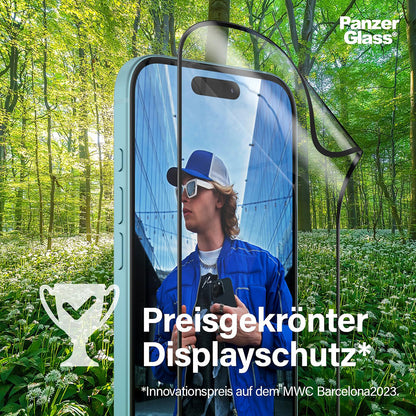 Skyddsfilm för skärm PanzerGlass Ultra-Wide Fit EyeCare för Apple iPhone 16 Pro Max, Härdat Glas, Full Lim, Svart