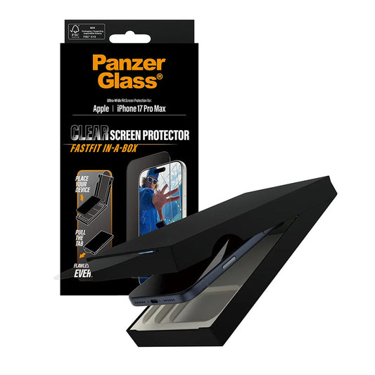 Skyddsfilm för skärm PanzerGlass Ultra-Wide Fit Fastfit för Apple iPhone 17 Pro Max, Härdat Glas, Full Lim, Svart