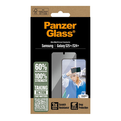 PanzerGlass Ultra-Wide Fit Screen Protector for Samsung Galaxy S25+ S936 / S24+ S926, Tempered Glass, Full Glue