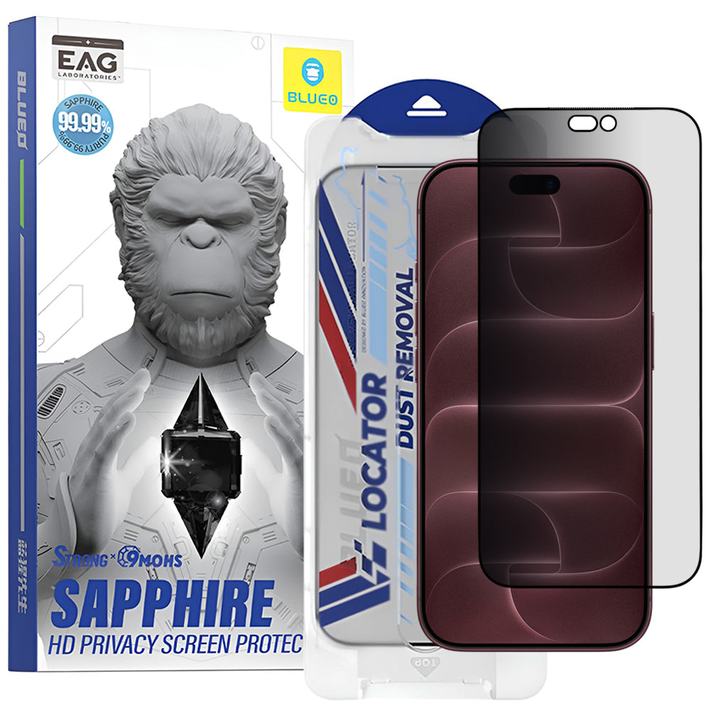 Blueo Premium Sapphire Applicator integritetsskyddande skärmskydd för Apple iPhone 18 Pro Max, härdat glas, helhäftande