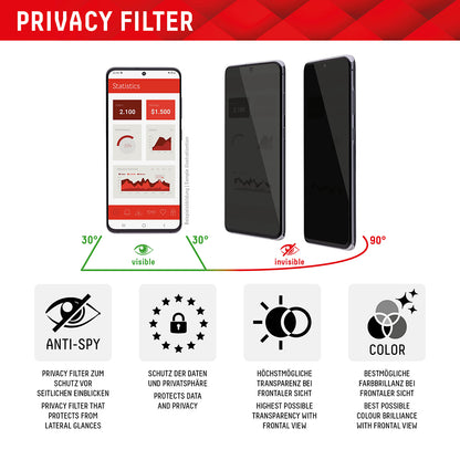 Privacy-skärmskydd Displex Real Glass för Apple iPhone 16 Plus, Härdat glas, Fullt lim