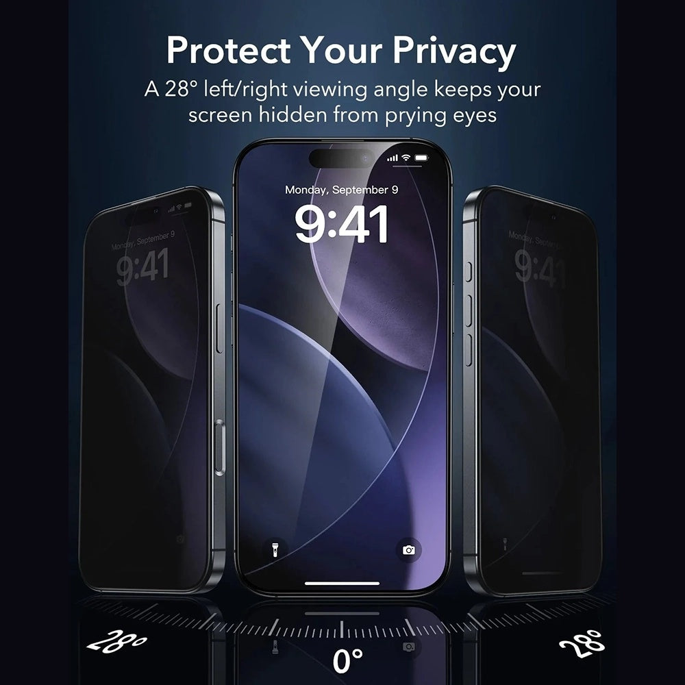 Skärmskydd Privacy ESR Armorite UltraFit för Apple iPhone 17 Pro Max, Härdat Glas, Full Lim, Set om 3 stycken