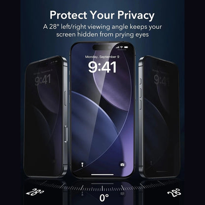 Skärmskydd Privacy ESR Armorite UltraFit för Apple iPhone 17 Pro Max, Härdat Glas, Full Lim, Set om 3 stycken