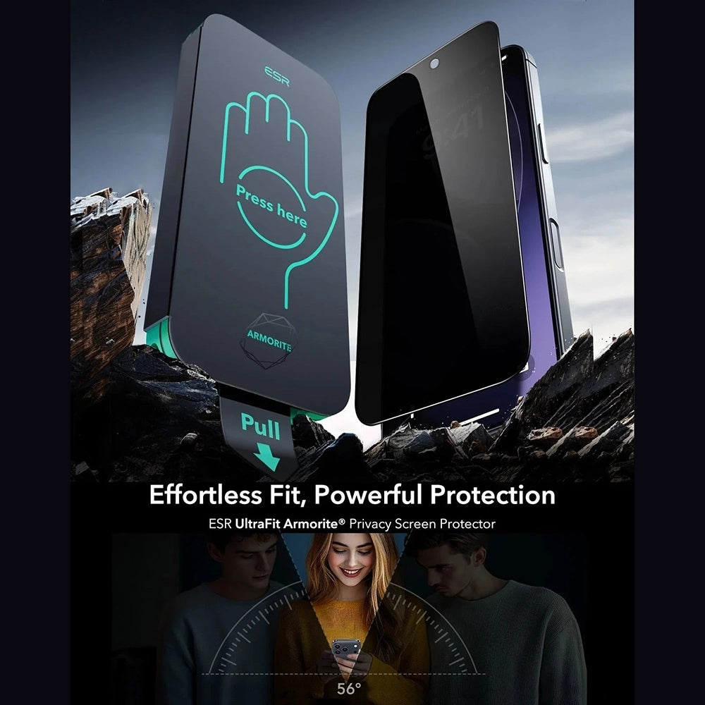 Skärmskydd Privacy ESR Armorite UltraFit för Apple iPhone 17 Pro Max, Härdat Glas, Full Lim, Set om 3 stycken