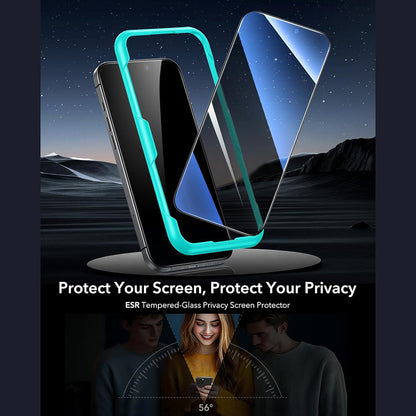 Skärmskydd Privacy ESR för Apple iPhone 17 / 16 Pro, Härdat Glas, Full Lim, Set om 3 stycken