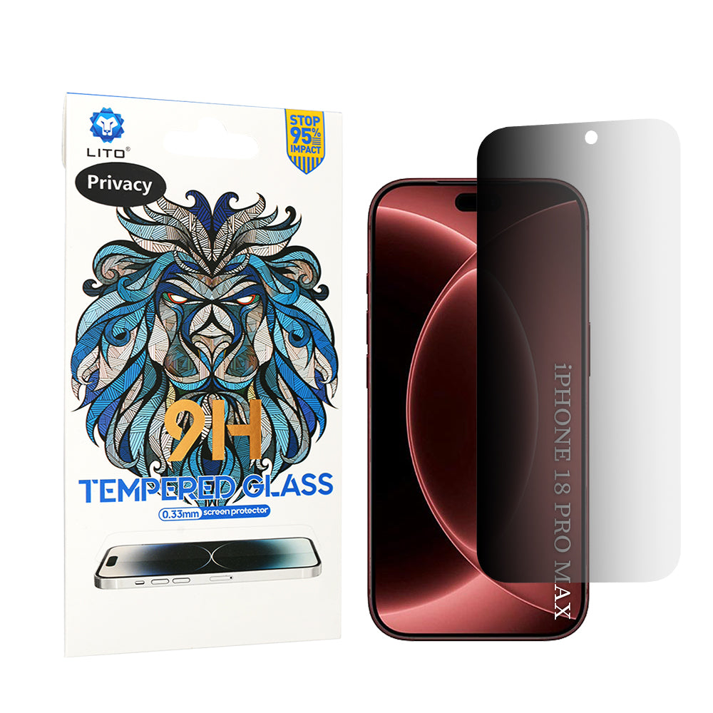 Integritetsskärmskydd Lito Classic för Apple iPhone 18 Pro Max, Härdat glas, Full lim, 2.5D