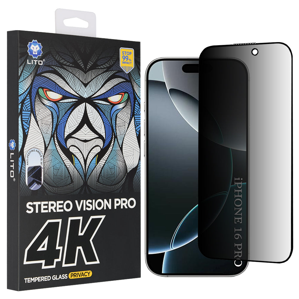 Skyddsfilm Privacy Lito D+ Max 4K för Apple iPhone 17 / 16 Pro, Härdat Glas, Full Glue