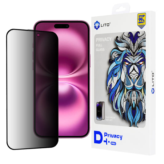Integritetsskärmskydd Lito D+ Pro för Apple iPhone 16 Plus, Härdat Glas, Fullt Lim