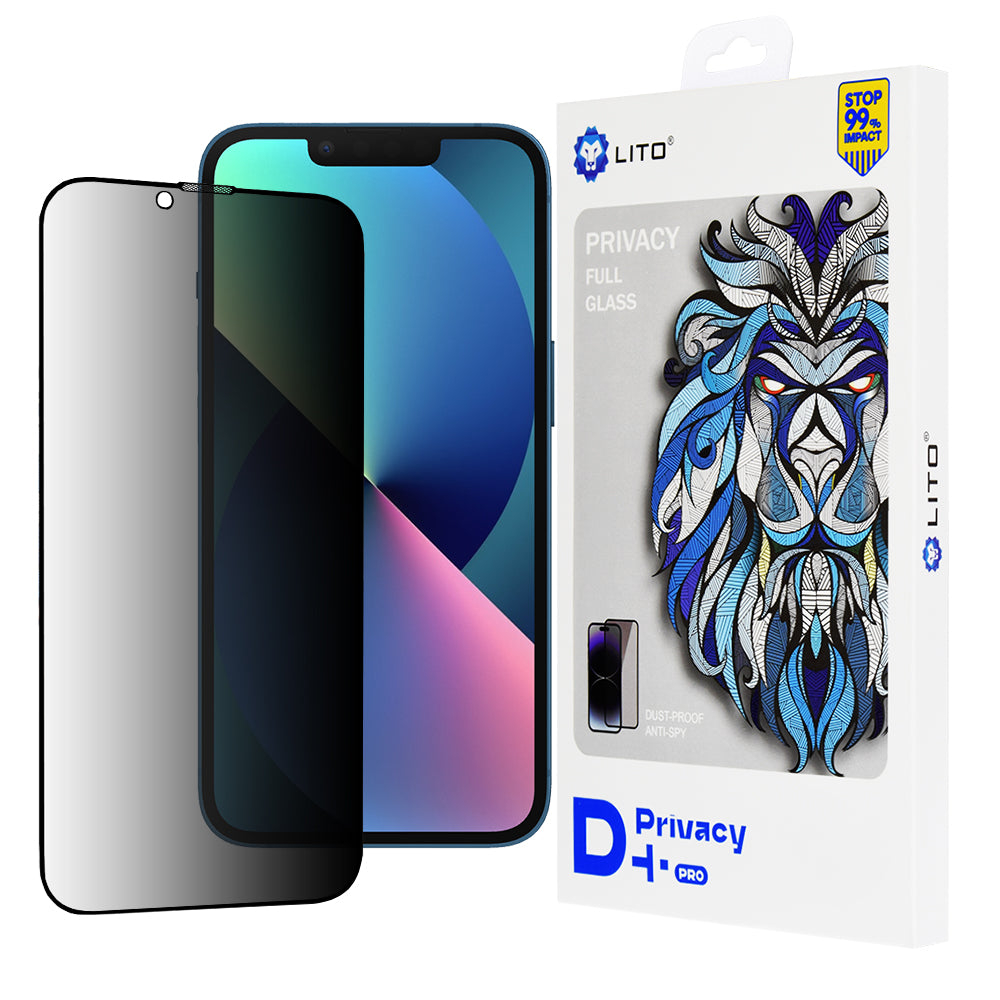 Integritetsskärmskydd Lito D+ Pro för Apple iPhone 17e / 16e / 14 / 13 Pro, Härdat glas, Fullt lim