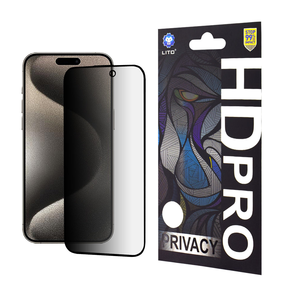 Privacy-skärmskydd Lito HD Pro för Apple iPhone 15 Pro Max, härdat glas, full limning