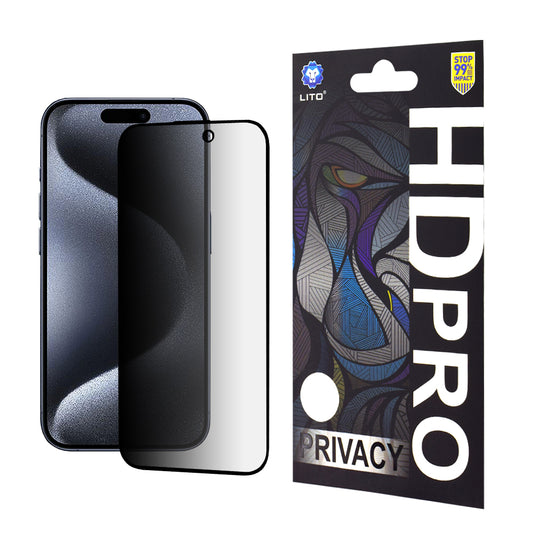 Integritetsskärmskydd Lito HD Pro för Apple iPhone 15 Pro, Härdat glas, Fullt lim