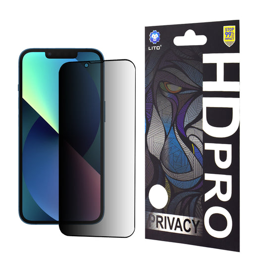 Integritetsskärmskydd Lito HD Pro för Apple iPhone 17e / 16e / 14 / 13 Pro, Härdat glas, Fullt lim