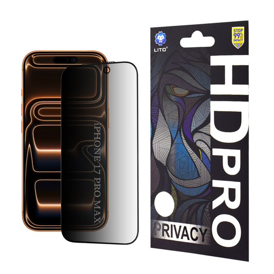 Skyddsfilm Privacy Lito HD Pro för Apple iPhone 17 Pro Max, Härdat Glas, Full Lim